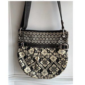 Vintage Fossil Black & White Floral Fabric Crossbody Bag